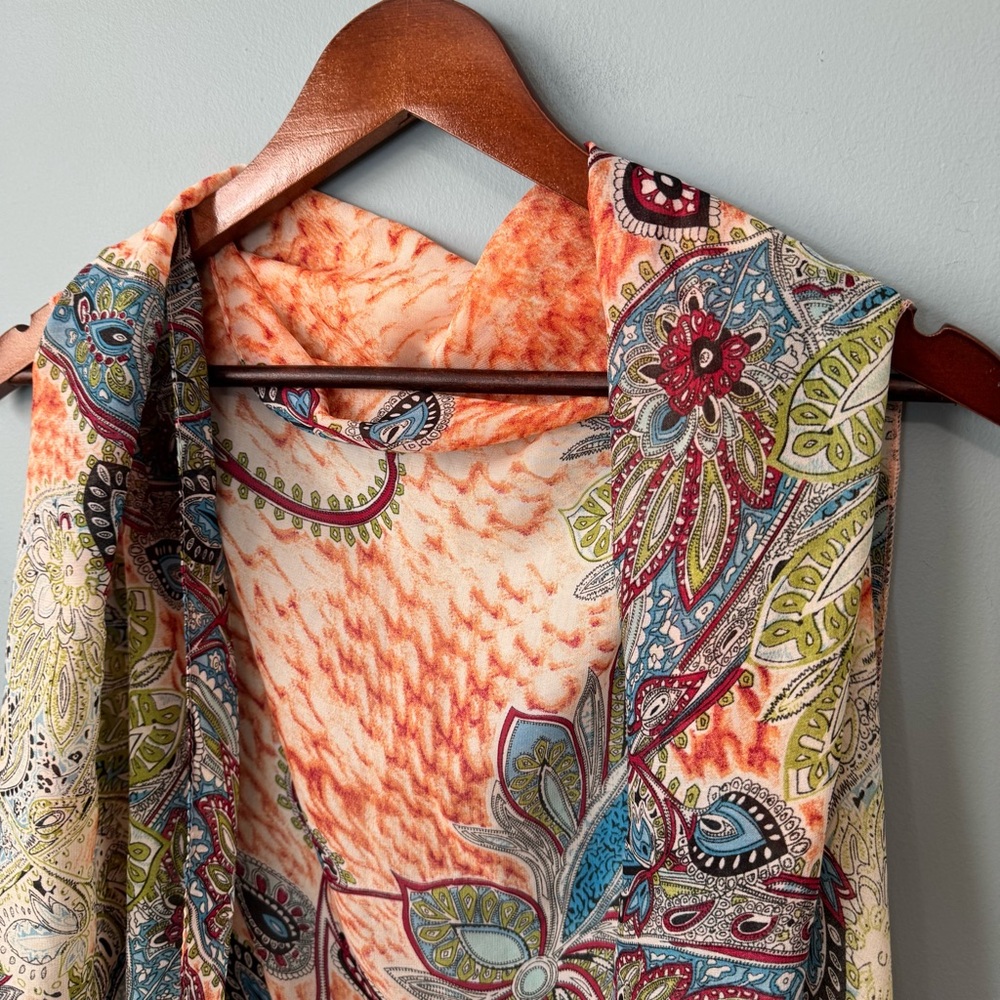 NWT Accents by Lavello Boho Chiffon Convertible Vest Paisley Floral Coral OSFM - Picture 5 of 14